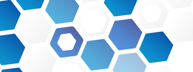 Fototapete - Abstract trendy technology of gradient white and blue hexagonal element pattern artwork design background. Use for ad, poster, presentation, print, artwork.	