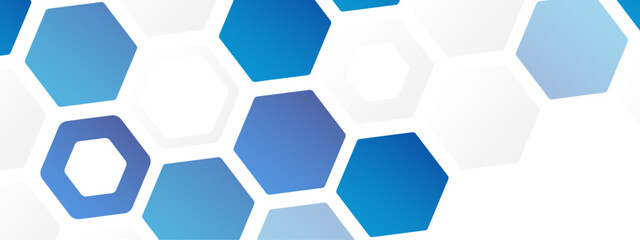 Fototapete - Abstract trendy technology of gradient white and blue hexagonal element pattern artwork design background. Use for ad, poster, presentation, print, artwork.	