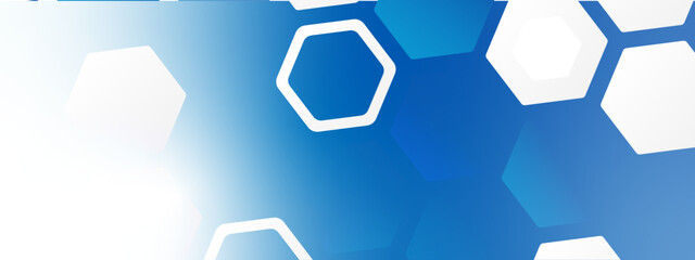 Fototapete - Abstract trendy technology of gradient white and blue hexagonal element pattern artwork design background. Use for ad, poster, presentation, print, artwork.	