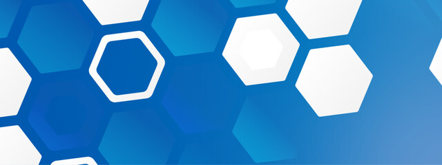Fototapete - Abstract trendy technology of gradient white and blue hexagonal element pattern artwork design background. Use for ad, poster, presentation, print, artwork.	