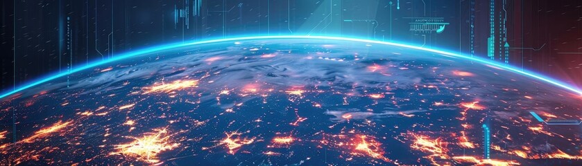 Poster - A captivating image of Earth from space showcasing city lights, technological advancements, and the beauty of the planet at night.
