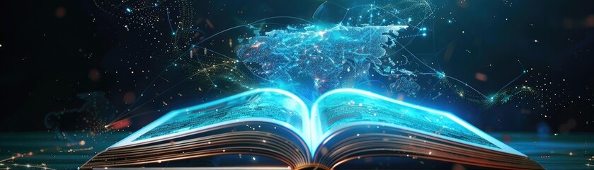 Aufkleber - Open book with glowing magical lights and sparkles, representing knowledge, fantasy, and wisdom in a mystical atmosphere.