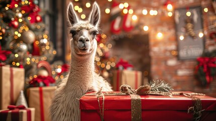 Wall Mural - Llama Christmas