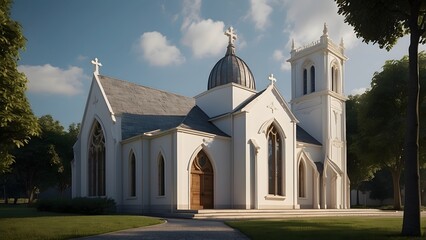 Modern minimalist church exterior design, bright sunny day theme classic traditional church exterior design front elevation 