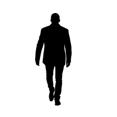 Photo back view of a silhouette of a bald man walking dressed in a jacket (25)