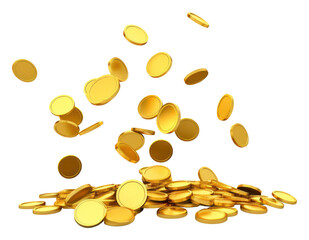 Sticker - PNG Big golden coins flying money pill white background.