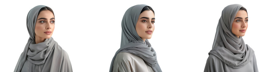 Wall Mural - Portrait of beauty Arab women wearing headscarf, take shot from side view, studio photo, isolated on transparent background