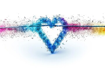 Abstract digital art of a heart shape with colorful particles, modern and vibrant