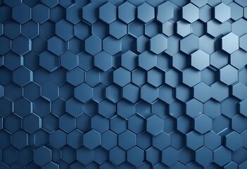 Poster - Hexagonal dark blue navy background texture placeholder, radial center space, 3d illustration, 3d rendering backdrop