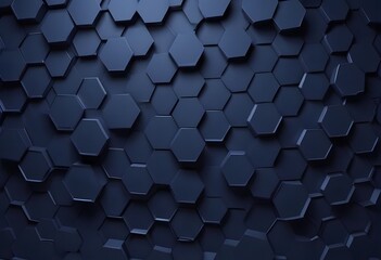 Poster - Hexagonal dark blue navy background texture placeholder, radial center space, 3d illustration, 3d rendering backdrop