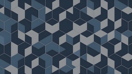 Poster - Hexagonal dark blue navy background texture placeholder, radial center space, 3d illustration, 3d rendering backdrop