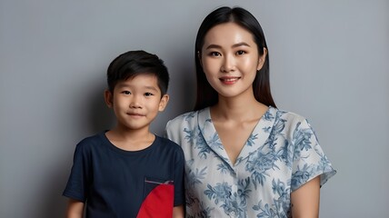 An image of asian mother with her son on mother day.