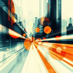Wall Mural - Abstract Cityscape with Orange and Blue Lines.