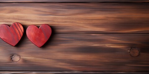 Canvas Print - Two Red Hearts on Rustic Wooden Background