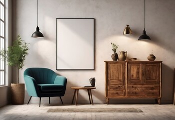 Wall Mural - Frame mockup, ISO A paper size. Living room poster mockup. Interior mockup with house white background. Modern interior design. 3D render