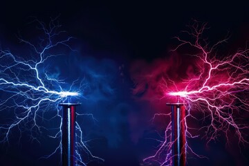 Poster - Dynamic image of electric sparks with blue and red lighting effects, illustrating the power and beauty of electricity against dark background.