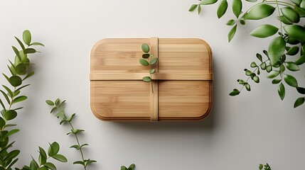 vector illustration of a stylish, minimalist bamboo lunch box for eco-friendly meal delivery, displa