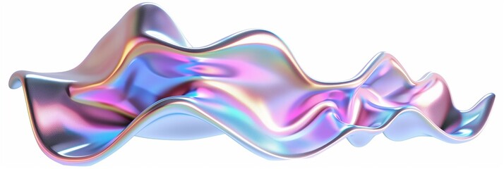 iridescent holographic metal wavy abstract shapes, isolated on a white background, in a 3d rendered 