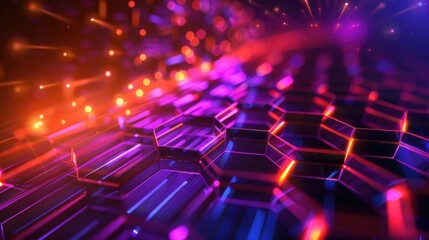 Poster - A futuristic abstract background with hexagonal patterns and neon accents.