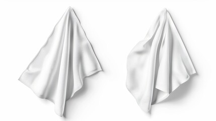 A vector design of a kitchen towel in three dimensions. Isolated on a white background, a realistic, neatly folded handkerchief for a restaurant or hotel. To hang a linen set, use a dry 