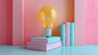 © owen - Creative Concept of a Light Bulb on Books with Pastel Colored Background for Innovation and Education