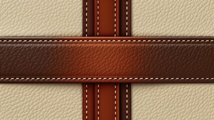 Canvas Print - Raster version of brown leather stripe on beige leather background