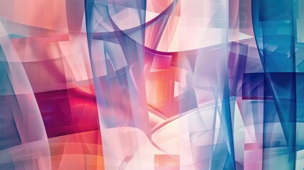 Poster - A modern abstract background with overlapping transparent shapes in cool tones