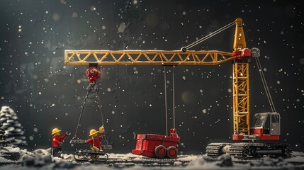 Poster - Christmas themed construction scene with black background and space for messages ideal for cards or ads