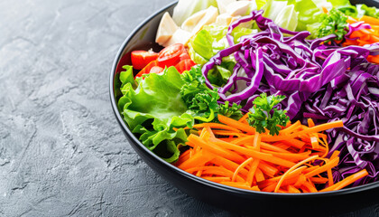 Canvas Print - A bowl of mixed vegetables including carrots, lettuce, and cabbage