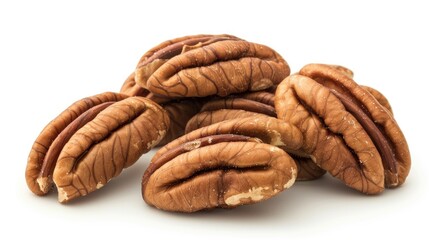 Wall Mural - Pecan nuts with shells on white background emphasizing nutritious properties and health benefits