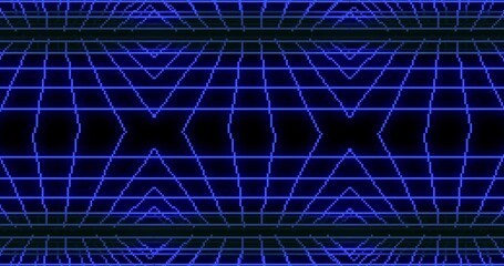 Leinwandbilder - Animation of pixel art 80s Retro sci-Fi background. Pixel art 8bit Vector video game Glow Retro wave.