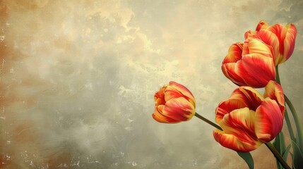 Canvas Print - Vintage style red and yellow tulips with space for text