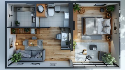 Wall Mural - Modern Studio Apartment with Minimalist Design