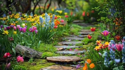 Wall Mural - Stone Path Through a Colorful Garden