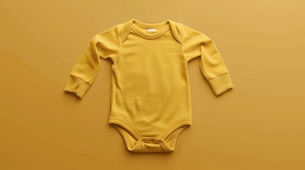 Wall Mural - Long sleeve baby romper in golden orange color from front view perspective