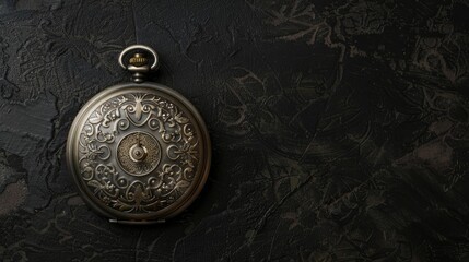 Antique pocket watch on black backdrop with room for text