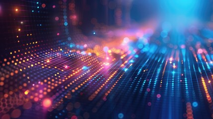 Poster - An abstract background with a futuristic digital matrix of glowing dots and lines.
