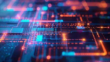 Poster - Digital interface displaying interconnected business processes, streamlined operations, concept