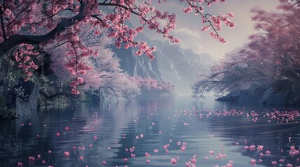 Wall Mural - Tranquil Springtime Scene with Cherry Blossoms