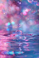 Poster - Water drop in pink and blue tone. luminous holographic style hyper realism.