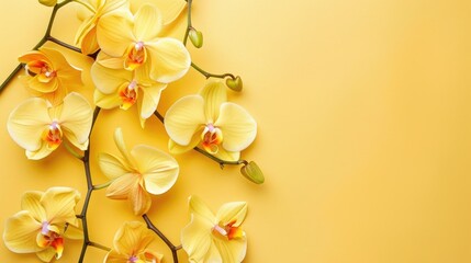 Yellow paper background with orchid flowers