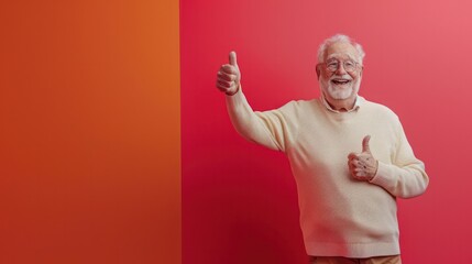 Wall Mural - A man with glasses is giving a thumbs up