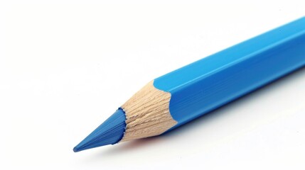 Wall Mural - View of a blue pencil on white background for school and office concept art