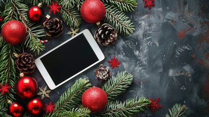 Sticker - Tablet adorned with Christmas decorations viewed from above