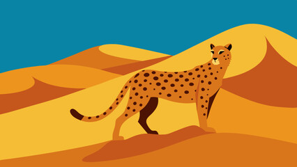 Wall Mural - Cheetah in dunes Vector Illustration 