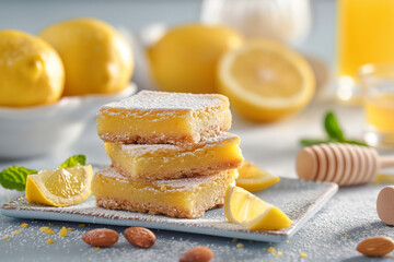 Poster - Three lemon bars with powdered sugar on top