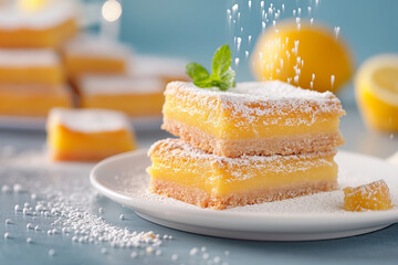 Canvas Print - A plate of lemon bars with powdered sugar on top