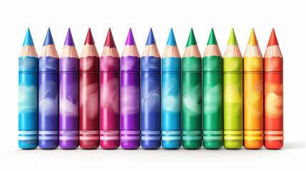 3D realistic style of crayons and markers isolated on white background.