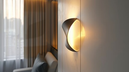 Poster - Luminous wall lamp with focus and space for copy in interior design