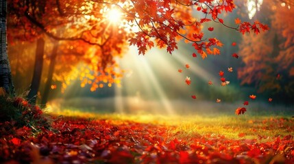 Wall Mural - maple tree leaves in sunlight during autumn